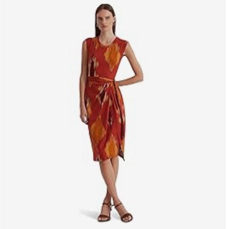 Lauren Ralph Lauren Geo-Print Belted Jersey Tee Dress